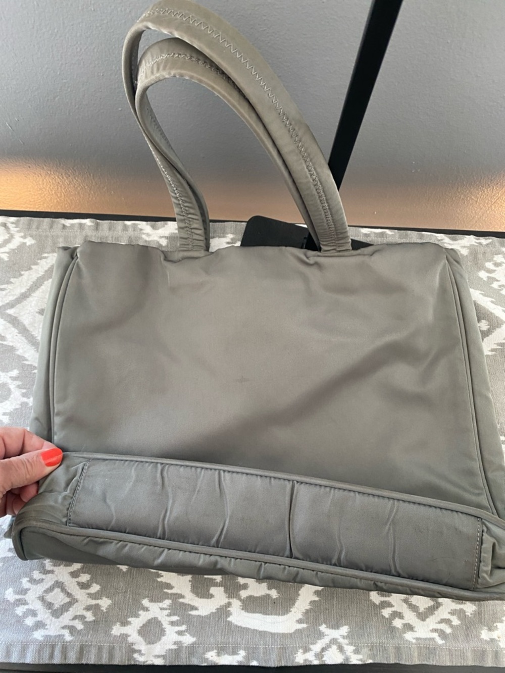 Prada Trssuto Grey/Green Nylon Tote - Picture 9 of 9